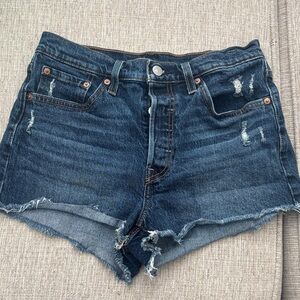 Levi's Dark Blue Distressed Denim Cutoff Shorts